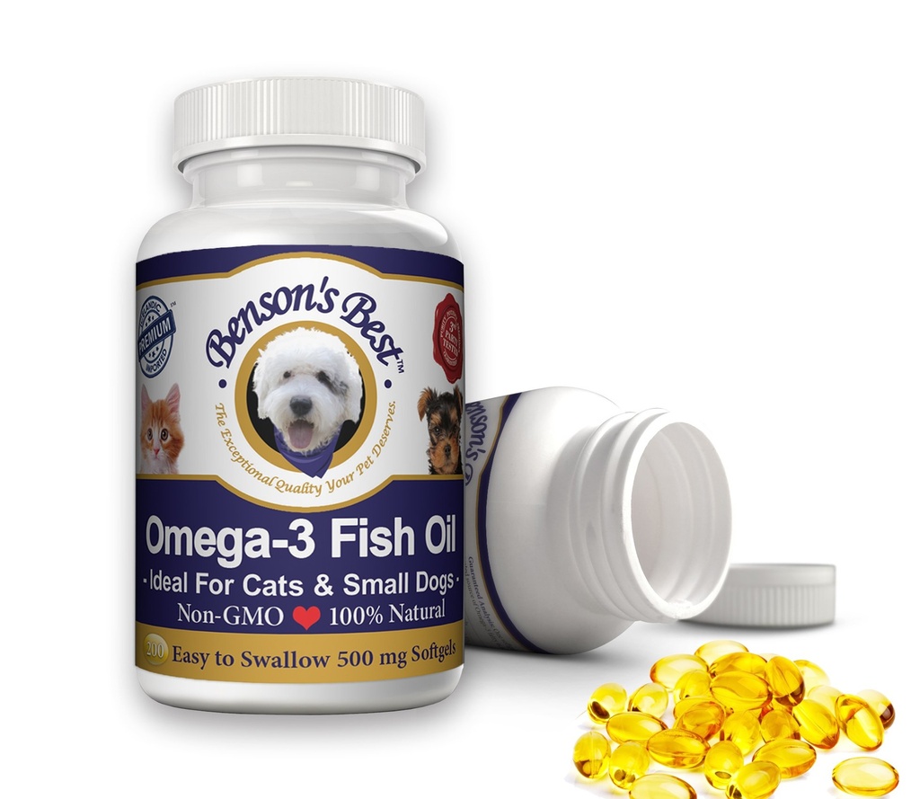Minyak Ikan Terbaik Benson Omega 3 untuk Kucing & Small Dogs - 200 Softgels 500mg - 43% Lebih Omega 3 Lemak Acids Dari Salmon Oil - 100% Murni, Non-GMO, Natural Pet Food Fish Oil Suplemen