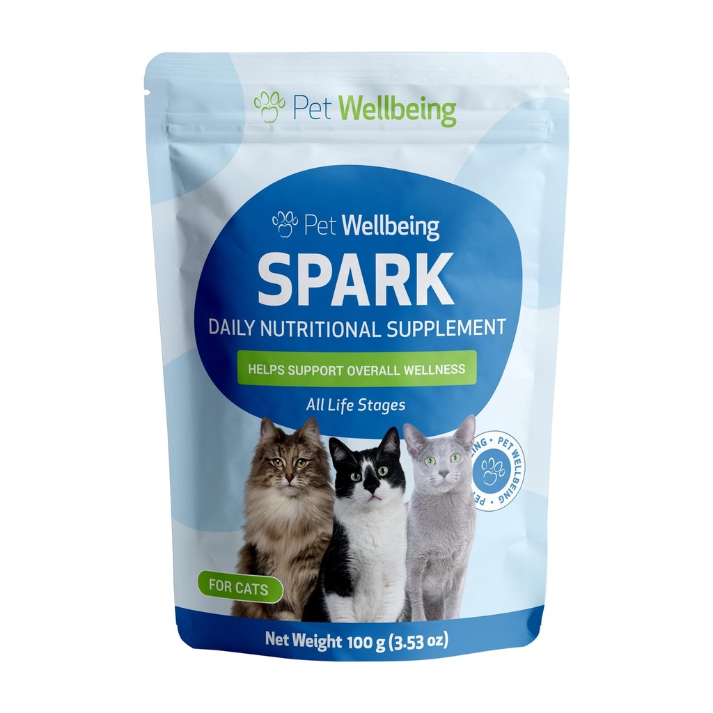 Pet Wellsing Spark Daily Nutration Greens Superfood for Cats - Programtic, Pregnance, Digetical Enzymes, Amino Acids, Antioksidants, Vitamin D, Spirulina - Veterinian-Formumented 3.53 oz (100 g)
