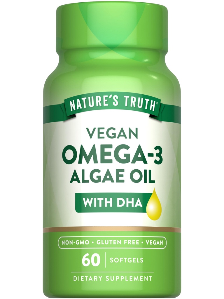 Nature 's Truth Vegan Omega 3 Softgeels 124; 60 Count 124; Algae Oil Formula dengan DHA 124; Non-GMO & Gluten Free Suplemen