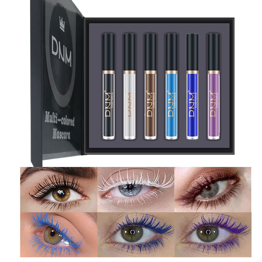 Warna Mascara Berwarna Mascara Air Biru Mascara untuk Eyelaps Set, White Black Brown Purple Long tahan lama akan Charming Voluminous Cruelty Free Vegan Eye Makeup (6 Colors)