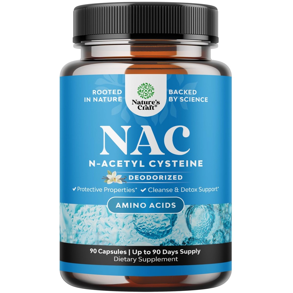 Natures Craft NAC Supplement N-Acetyl Cysteine - Vegan High Absorpsi NAC 600mg per Serving Capsules - Glutathione Peresor for Liver Cleanse Detox & Repair Plus Lung Health - 90 Count