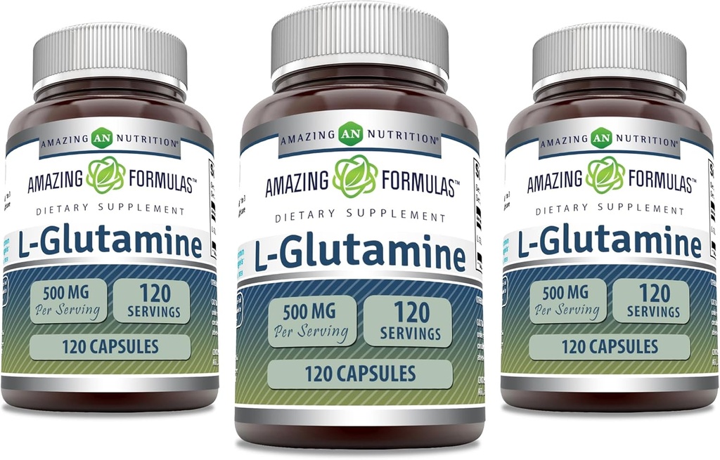 Amazing Formula L- Glutamine 500 mg Capsules 124; Amino Acid Suplement (3 Pack, 120 Count)