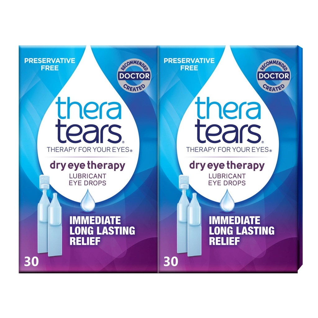 TheraTears Dry Eye Therapy Lubricating Eye Drops for Dry Eyes, Preservative Free eye drops, 30 Single- Gunakan Vials (2 Pack)