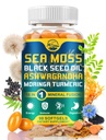 Nature 's live Organic Sea Moss Softgeels, with Black Seed Oil, Ashwagandha, Bladderwrack, Ginger, Burdock Root, Manuka Honey, Cinnamon for Immune System, Skin, Energy, 90 Softgels, 1 Pack