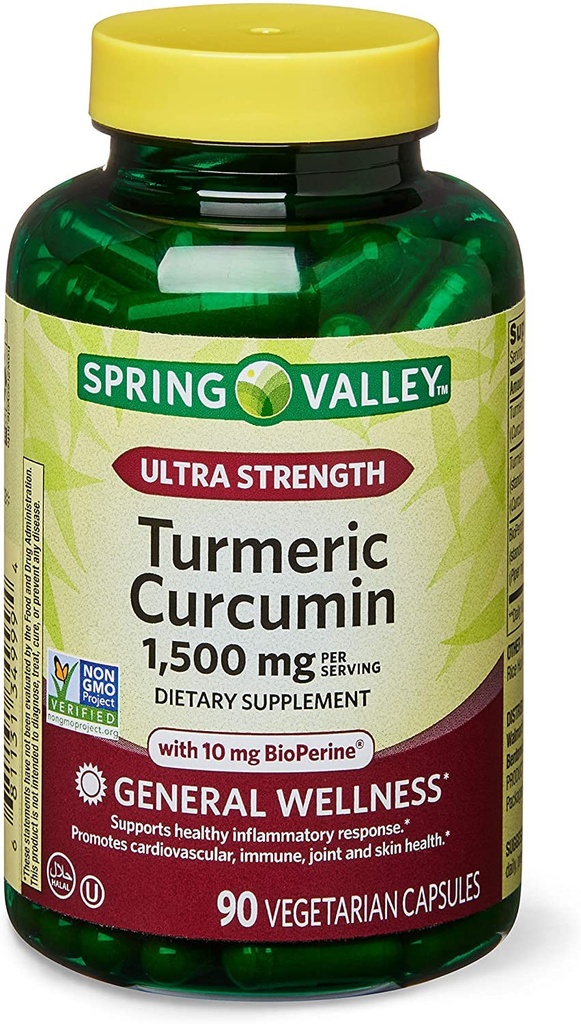 Spring Health 2 Set- Spring Valley Ultra- Kekuatan Turmeric Curcumin 1.500mg 90 Capsules + Your Vitamin Guide, 1.0 Count