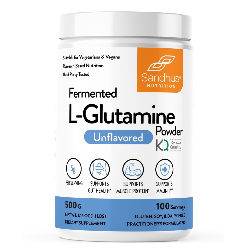 Sandhu 's L-Glutamine Powder 124; 100 pelayan, 500 Gram, 17.6 Oz., Ukuran Besar, 3 Bulan Supply 124; Dibuat di USA AS 124; Non- GMO, Amino Acid Suplemen untuk Dukungan Otot dan Kesehatan Gut