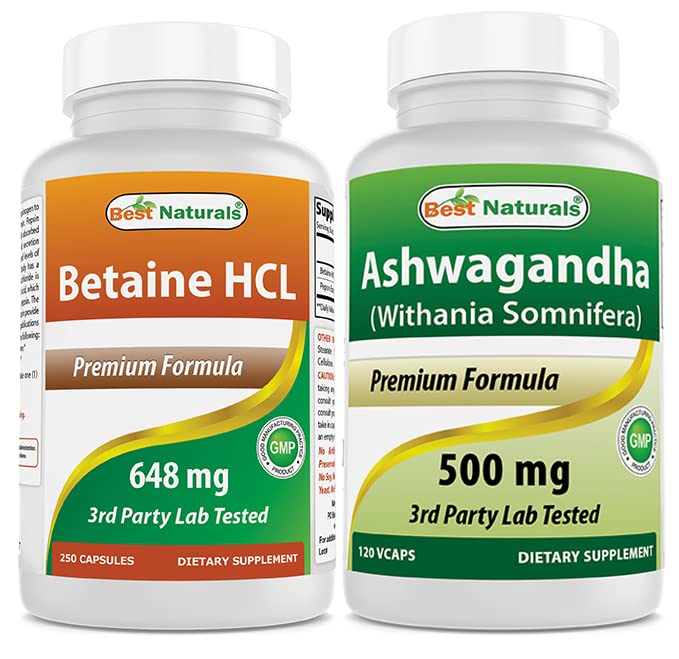 Terbaik Ekstrak Betaine HCL 648 mg & Ashwagandha Ekstrak 500 Mg