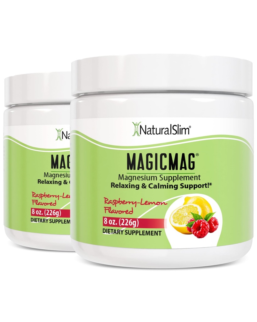 MegualSlim Magicmag Pure Magnesium Citrate Stres, Constipation, Muscle, Heart Health, and Sleep Support Ospberry Lemon Magnesium Supplemen - 8oz Drink Mix (2 Pack)