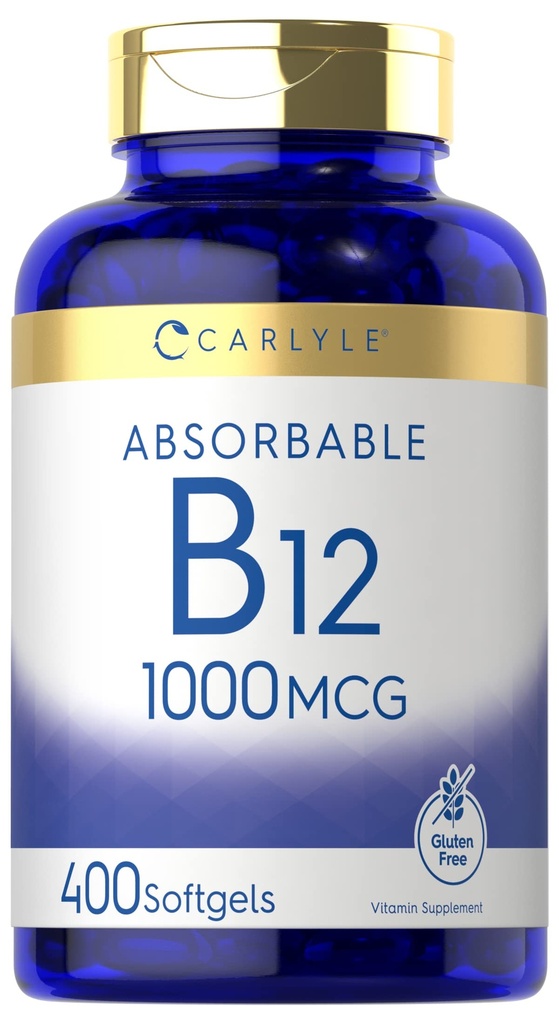 Carlyle Vitamin B12 1000 mcg Absorbable 124; 400 Softgels 14; Non-GMO dan Gluten Free Suplemen