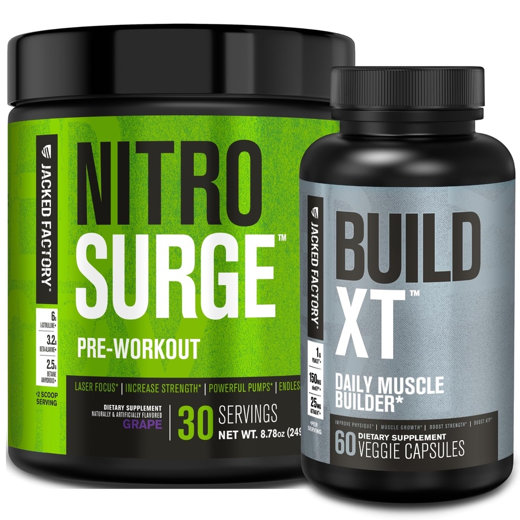 Jacked Factory Nitrospush Pre- Workout di Grape & Build XT Muscle Bundle for Men & Women