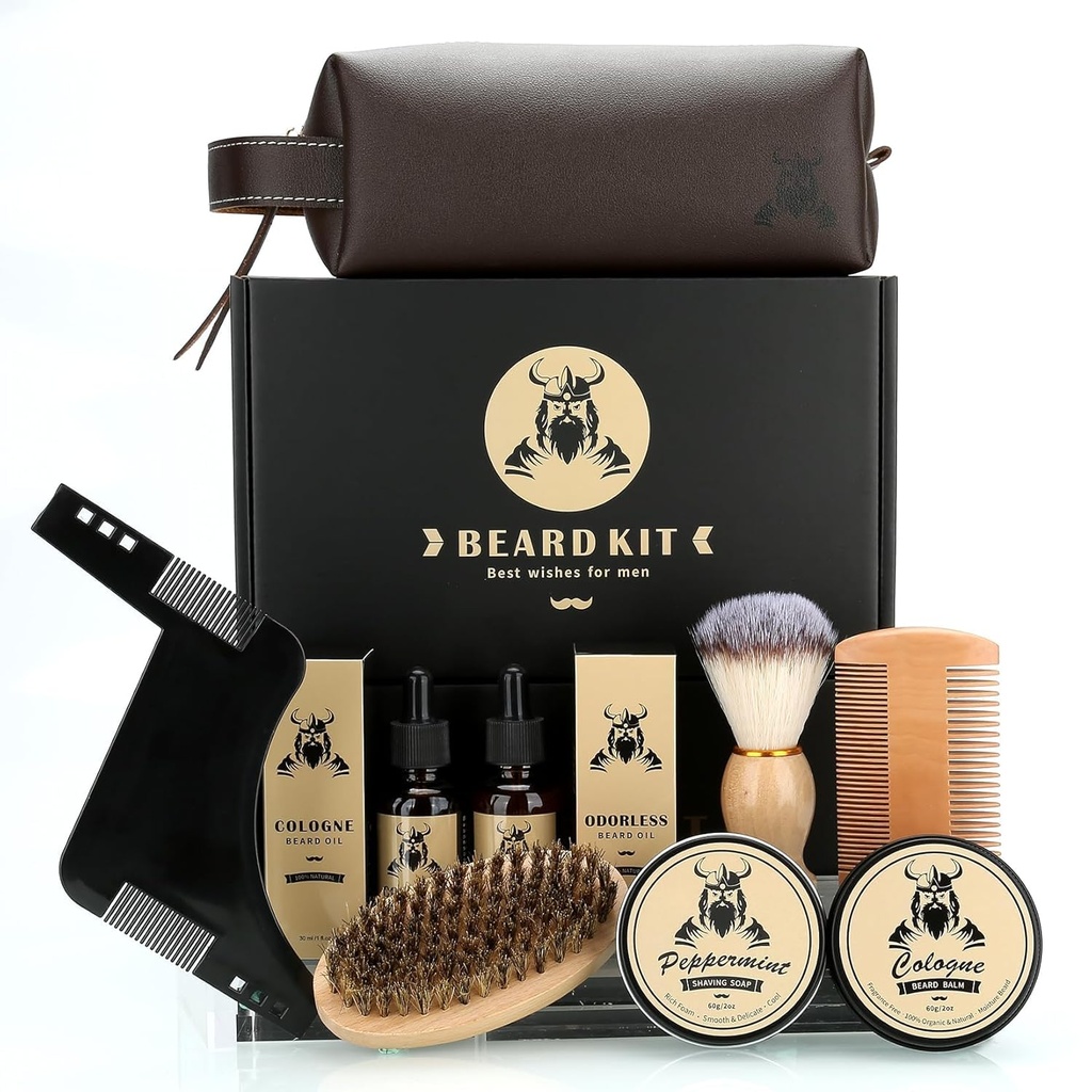 Beard Care Kit Gifts for Men, 9 Pcs Beard Grooming Kit, Beard Club Kit is a Unique Men 's Gifts for Dad Suami Pacar, Hari Raya Ulang Tahun Pernikahan Hadiah Natal bagi-Nya Boss
