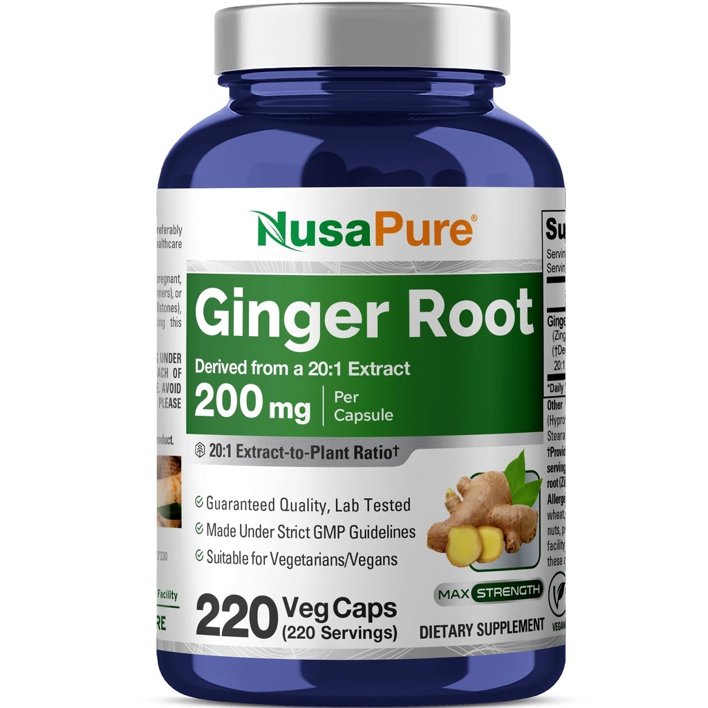 NusaPure Ginger Root Capsules 20: 1 Ekstrak, 200 mg Equivalen untuk 4000mg per Vevgie Caps 124; 220 Count 124; Non-GMO