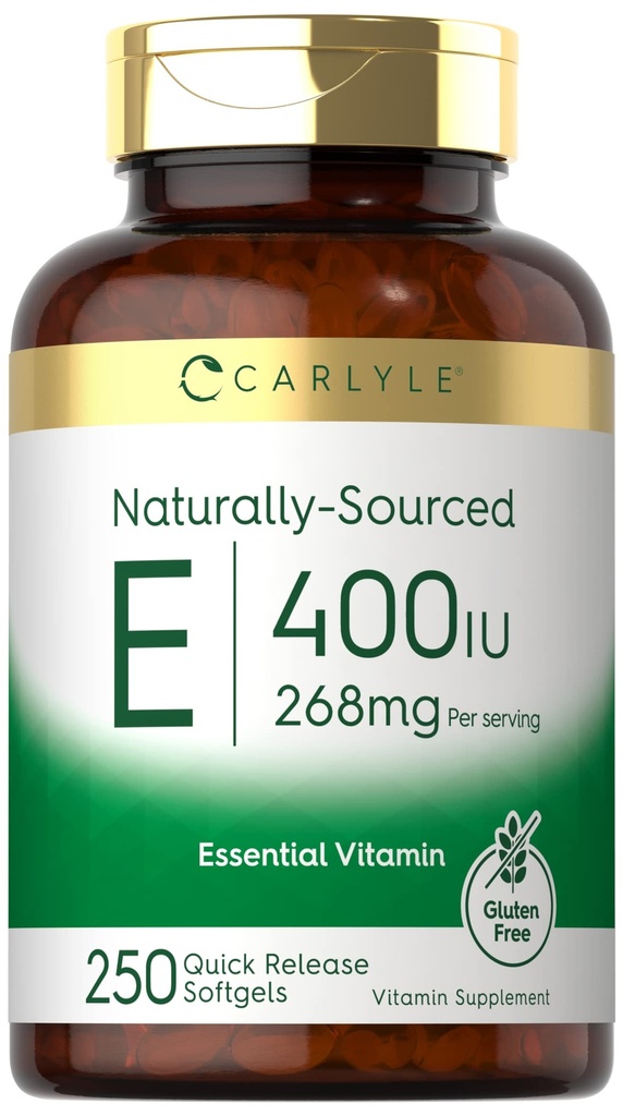 Carlyle Vitamin E 400 IU Softgeels 124; 250 Count 124; Alami Sourced 126; Non-GMO dan Gluten Free