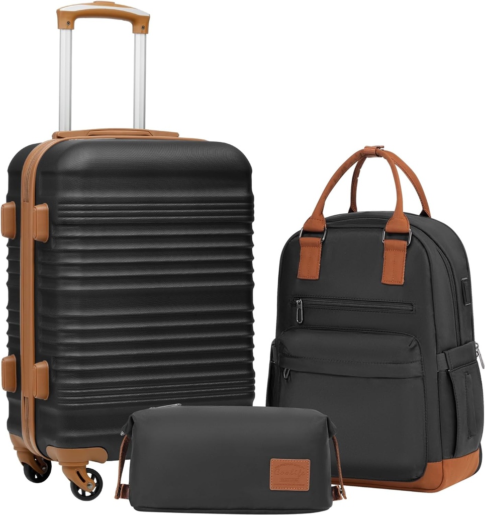 Lullation Coolife Set 3 Piece Lullation Set On Suitcase Hardside Lumework with TSA Lock Spinner Wheels (Hitam, 3 piece set (BP / TB / 20)