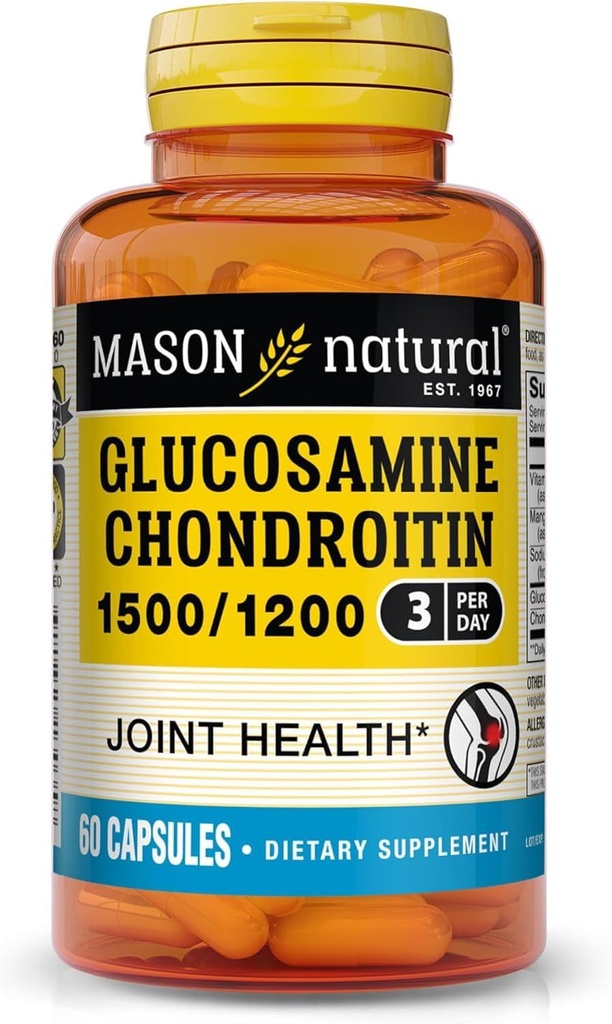 MASON NATURAL Glucosamin Chondroitin 1500 / 1200 dengan Vitamin C, Support Gabungan Kesehatan untuk Normal Fleksibilitas & Mobilitas *, 60 Kapsul