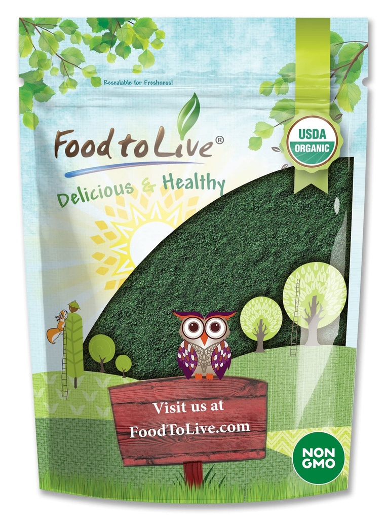 Makanan untuk Powder Spirulina Hidup Organik, 8 Ounces - Non- GMO, Kosher, Raw Blue-Green Algae, Vegan Superfood, Bulk, Non-Irrated, Murni Vegan Protein Hijau, Rich in Vitamin & Minemins, Hebat untuk Minuman