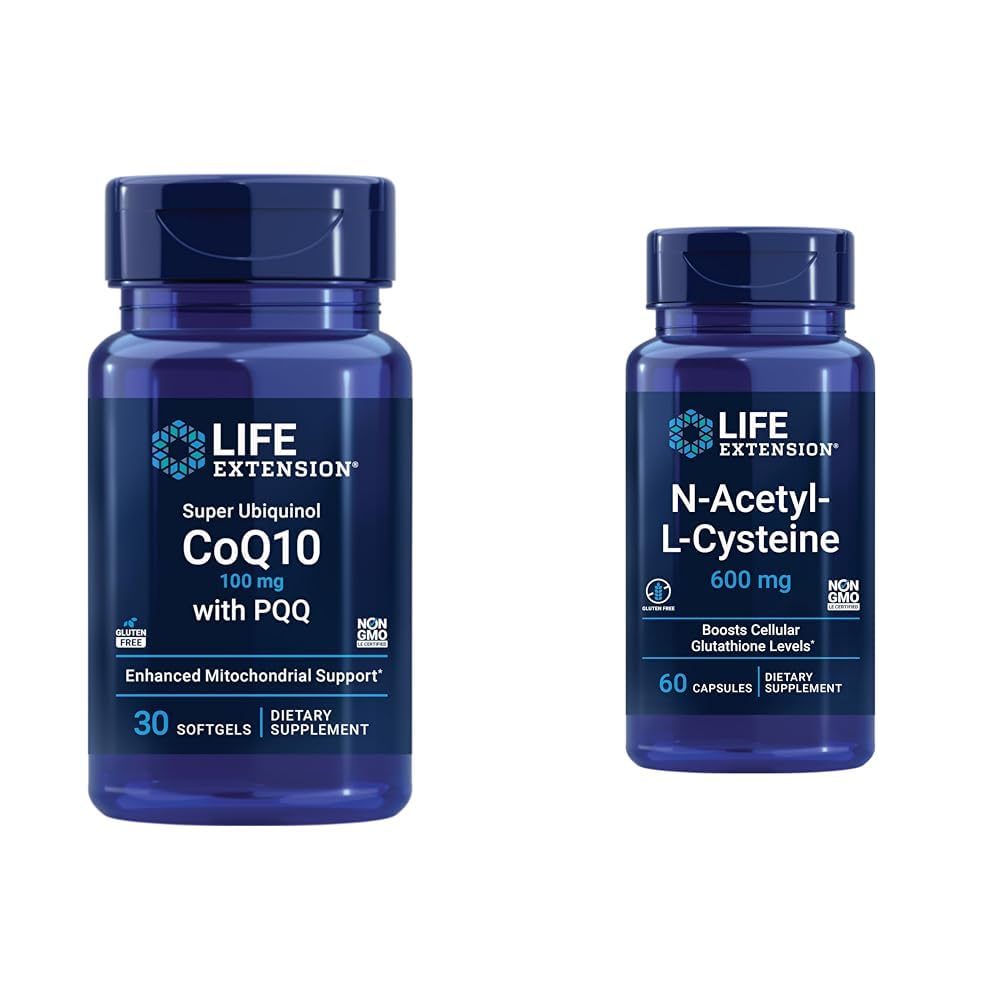 Ekstensi Hidup Super Ubiquinol CoQ10 dengan PQQ, CoQ10, PQQ & N-Acetyl-L- Cysteine (NAC), Imune, Respiratory, Liver Health