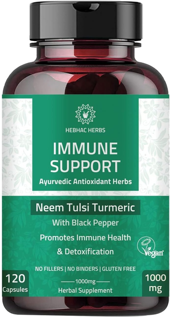 Imune Dukung Kapsul - Pendukung Kekebasan 120 Kapsul Dibuat dengan Organik Neem, Tulsi, Amla & Turmeric, Enhance Wellness dan Immune Fungsi.