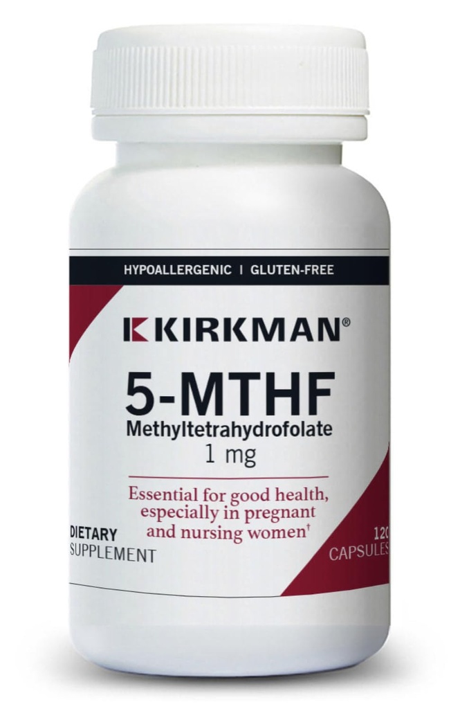 Kirkman 5-MTHF - hypoallergenic - 120 Vegetarian Capsules - folic Acid Estidal for Good Health