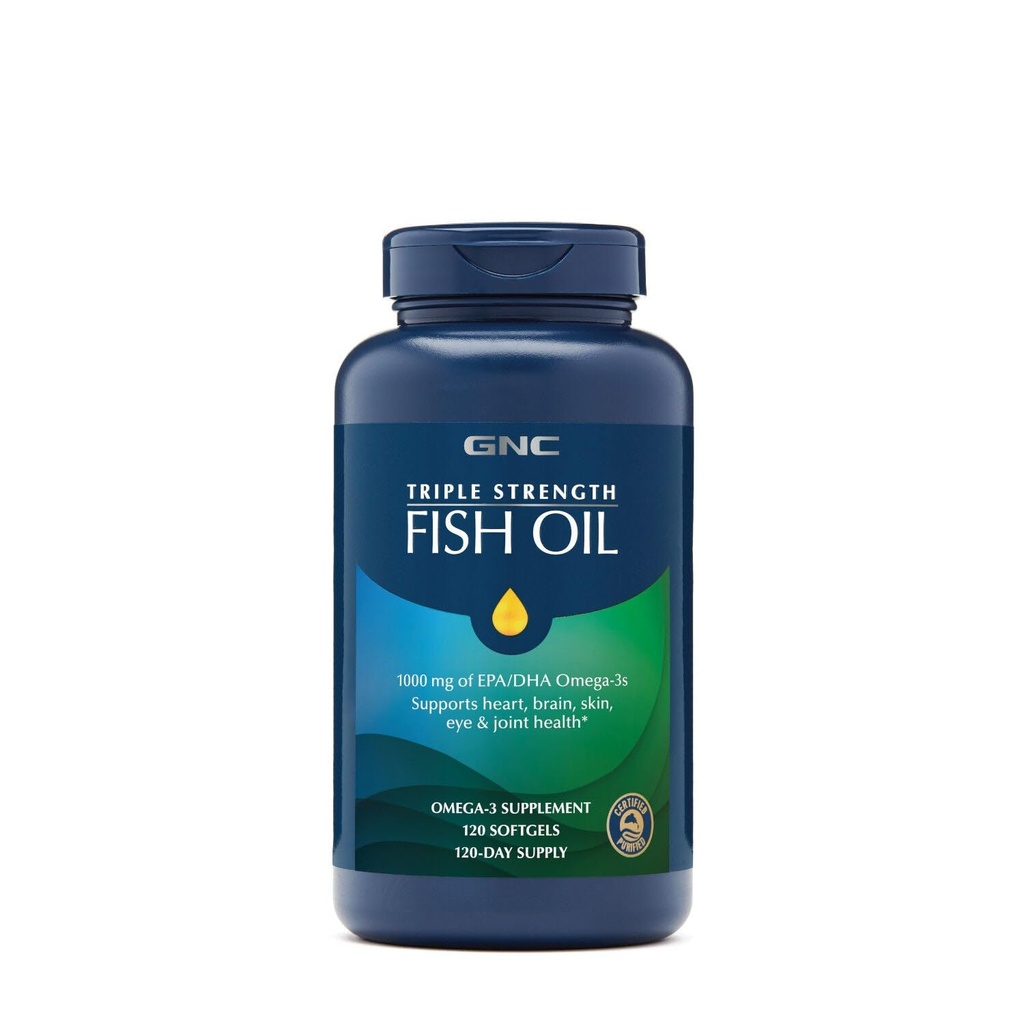 GNC Triple Power Fish Oil, Twin Pack, 120 Softgels per Bottle, Support Heart, Brain, Skin, Eye and Joint Health
