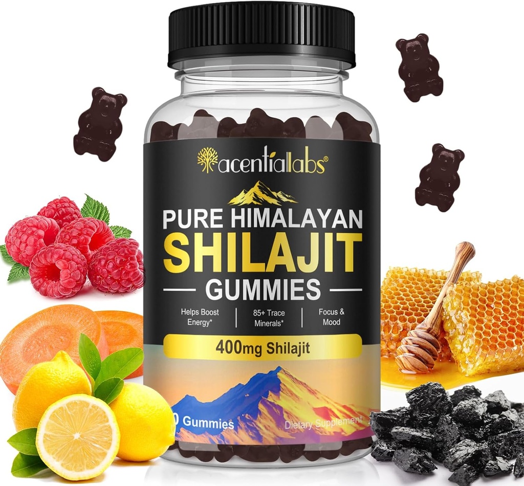 Shilajit Gummies, Murni Himalaya Shilajit Gummies dengan 100% Shilajit, Shilajit Amoranic Gummies Kaya di Fulvic Acid 85 + Trace Minecure Sutable for Men & Women, Non-GMO - 60 Gummy