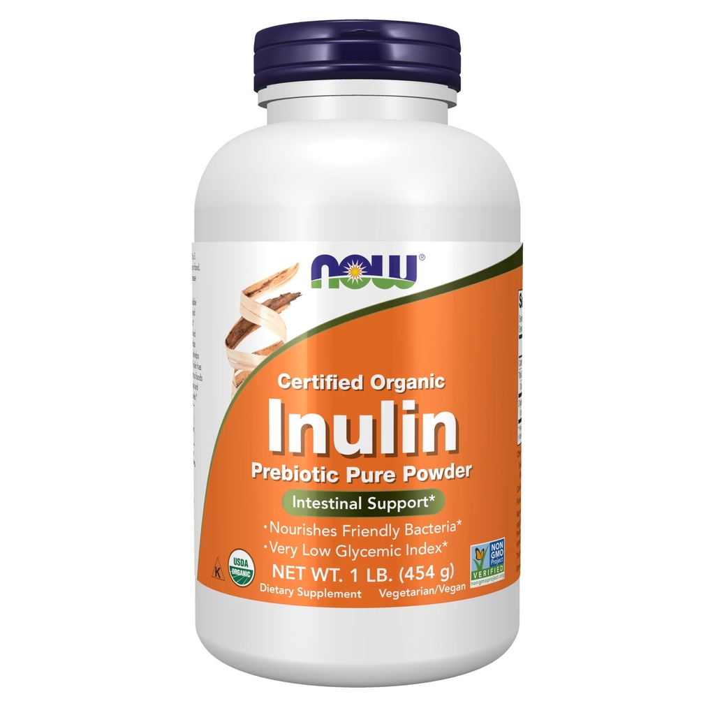 Sekarang Makanan Suplemen, Inulin Prebiotic Pure Powder, Tersertifikat Organik, Proyek Non-GMO Diverifikasi, Dukungan Intestial *, 1- Pound