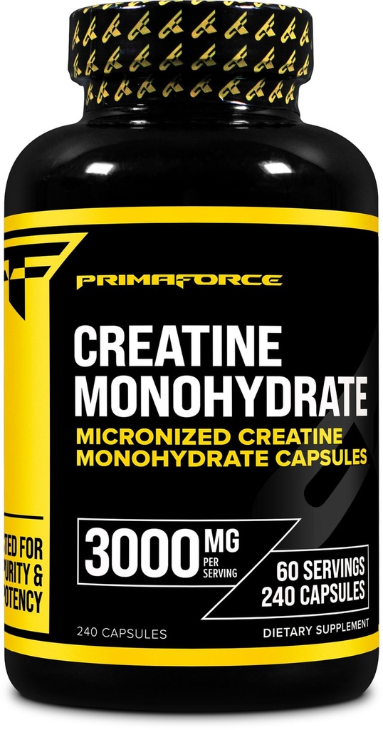 Primaforce Creatine Monohydrate Capsules - 240 Capsules, 3.000mg per Serving, Gluten Free dan Non- GMO