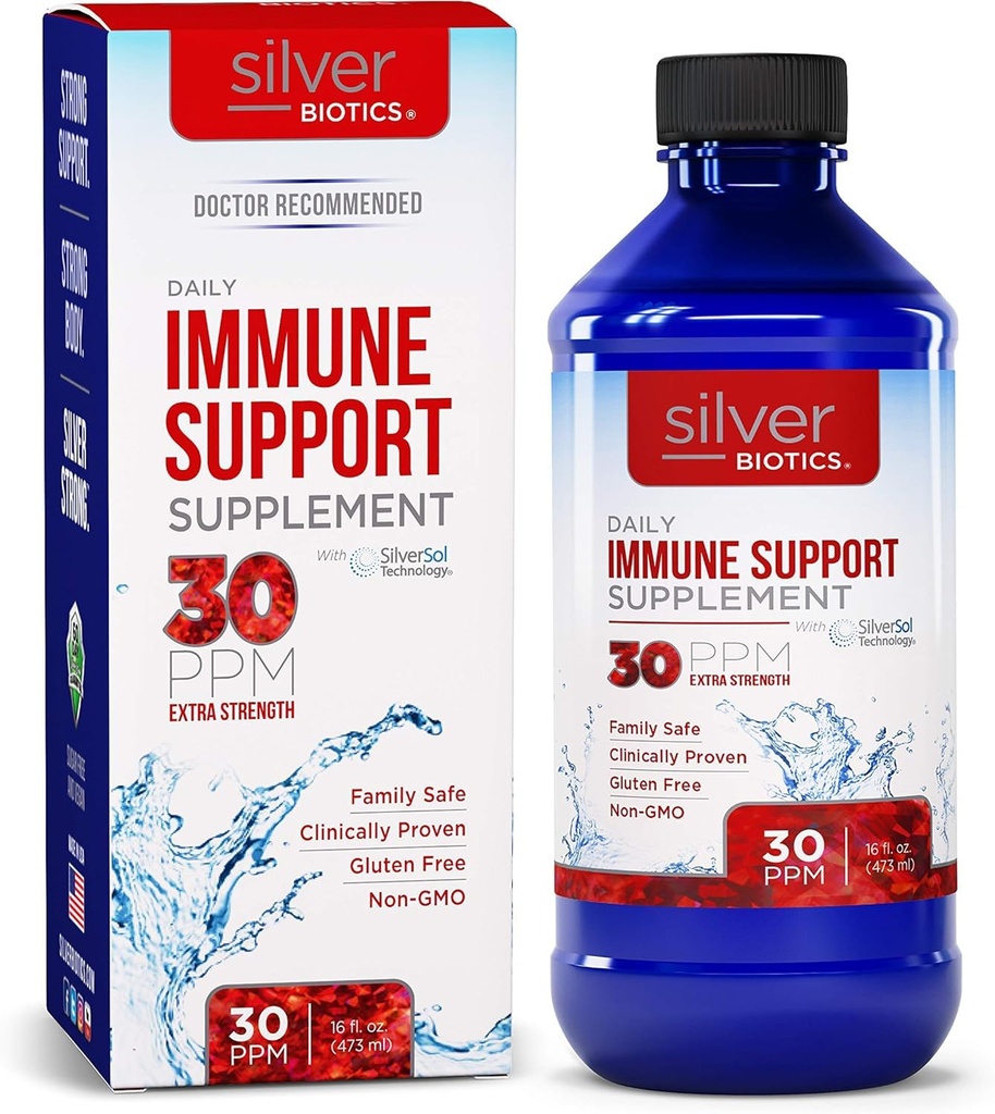 Silver Biotics 30 PPM Extract Energy Daily Ammune Supplement Supplement Support with Patenvalen Silversol Technology 124; The Perfect Daily Defense Boost for Your Imune System 124; 16 Fl Oz