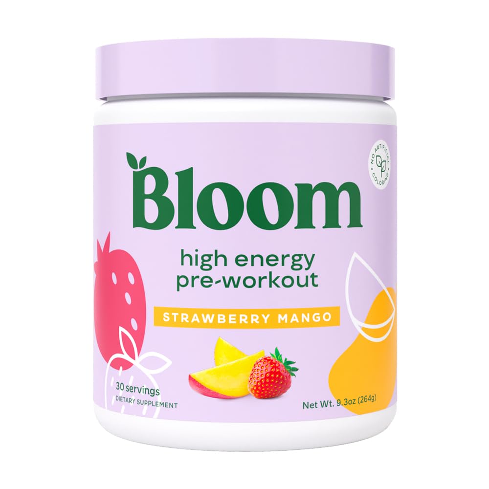 Bloom Nutrection High Energy Pra Workout dengan Beta Alanine, Ginseng dan L Tyrosine untuk Amino Energy, Kafein Natural Powfein dari Green Tea Extract, Keto, Sugar Free Drink Mix, Strawberry Mango