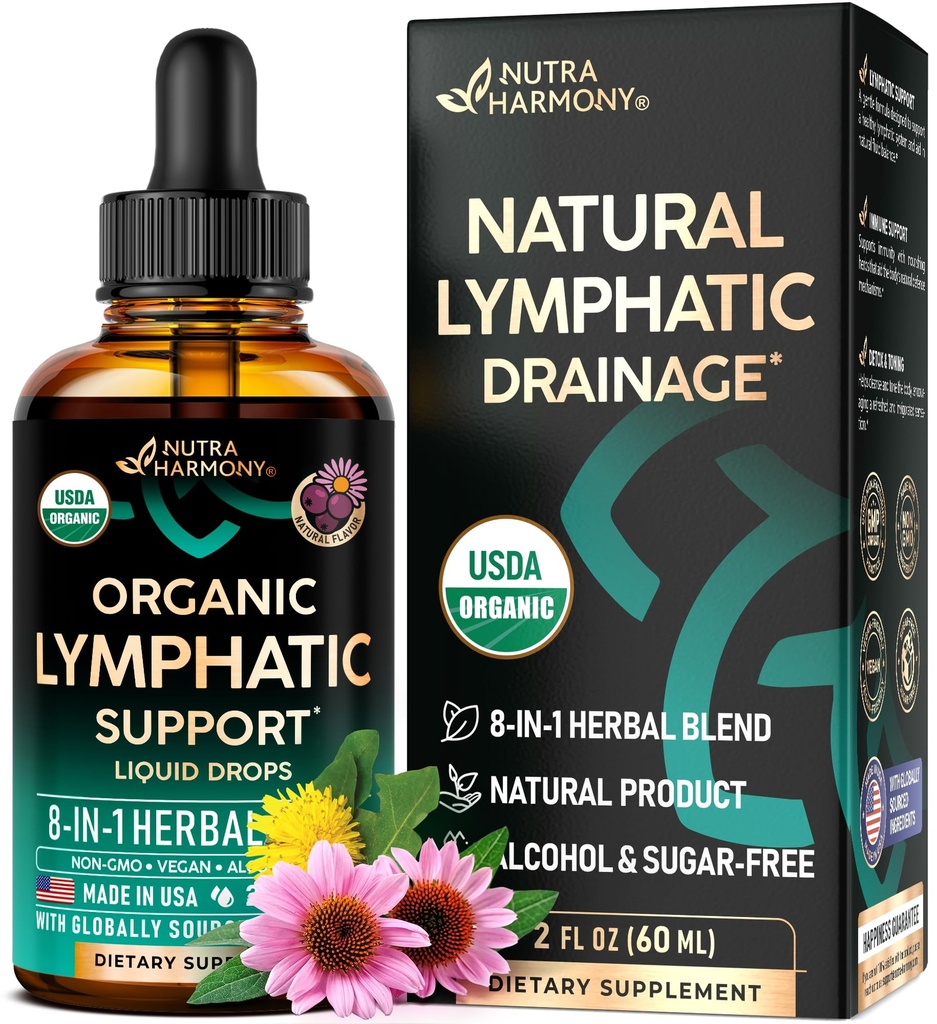 USDA Organic Limphatic Drainage Suplemen - Echinacea 124; Elderberry 124; Dandelion 124; Rosebup 124; Cleavers 124; Calendula 124la Burdock - Made USA