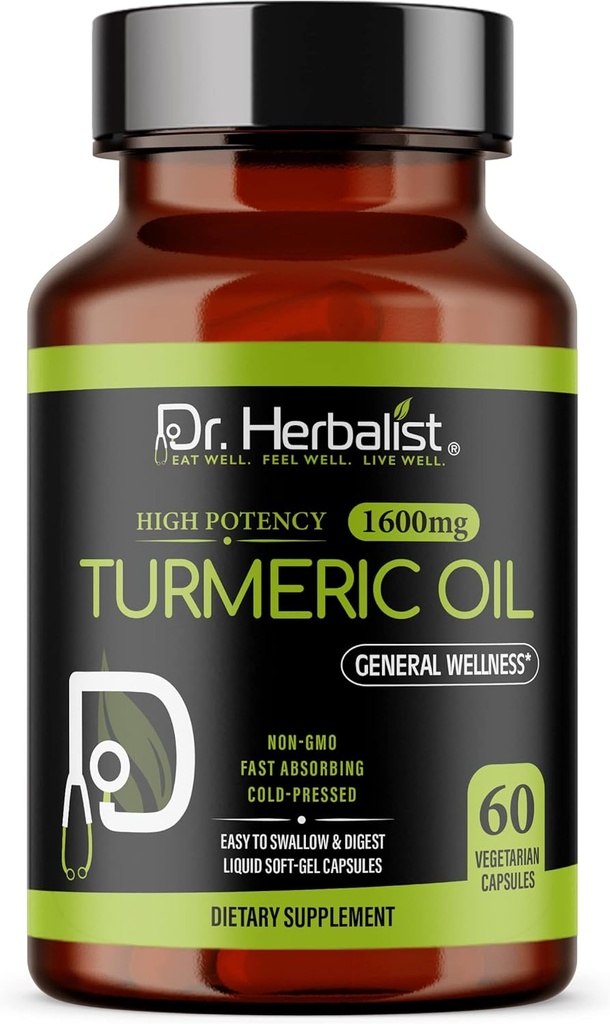 Dr HERBALIST Turmeric Curcumin Oil Capsules 1600mg - 60 Capsules 124; None-GMO 124; Fasting Absorbing 124; Vegetarian 124; Cold- Potensi Tinggi I alias Haldi Capsules (1 Paket: 60 Capsules)