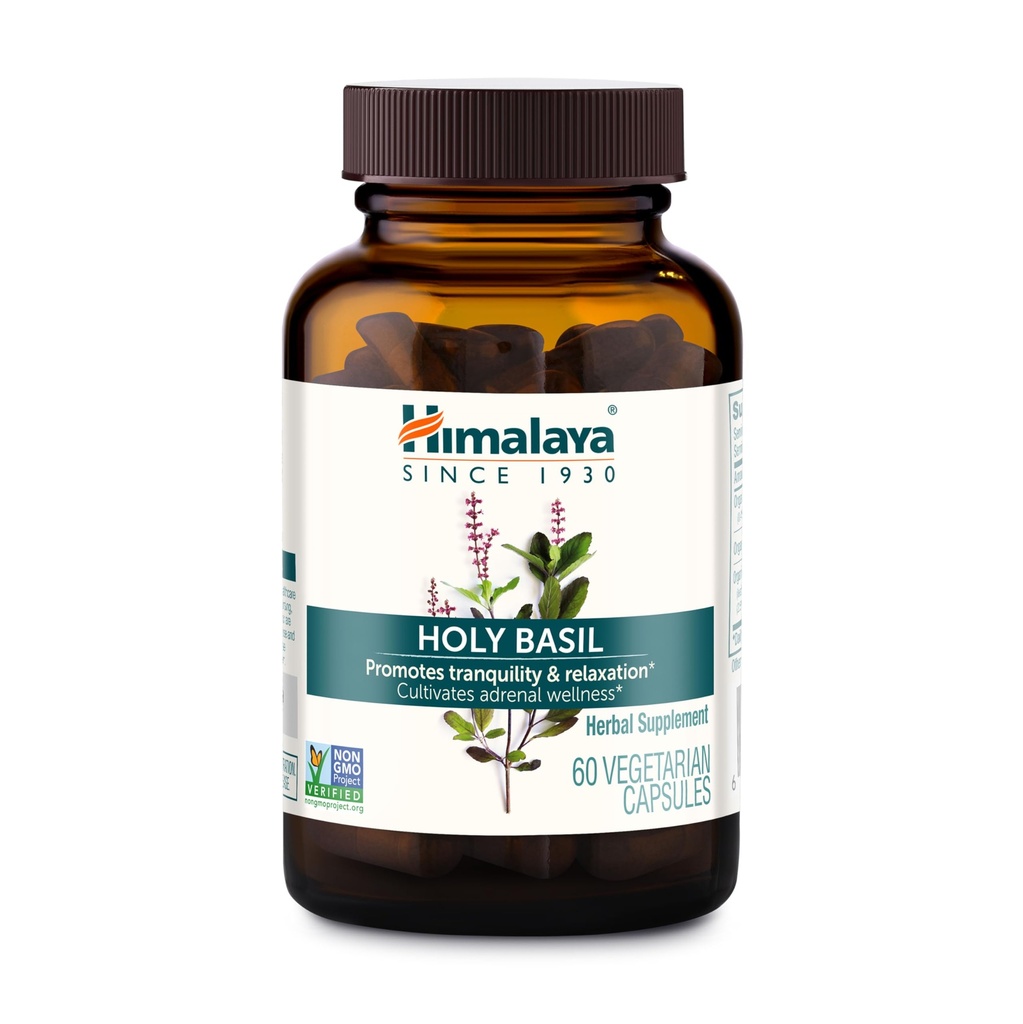 Hilaya Holy Basil - Herbal Adrenal Dukungan untuk Stress Relief, Relaxation, Dukungan Energi dan Kebetulan Pekerjaan - Vegan, Non-GMO, Gluten Bebas, 720 mg, 60 Capsules