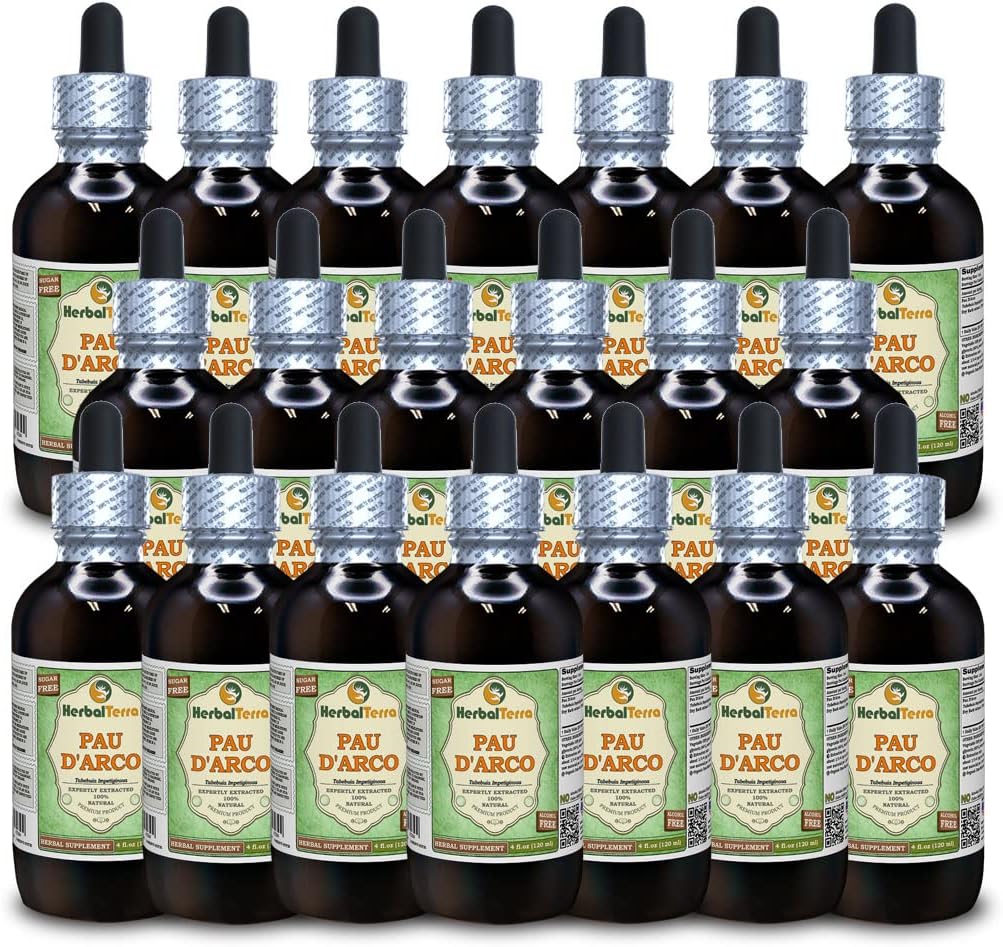 PAU d 'arco (Tabebuia Impetiginosa) Glycerite, Dried Bark Alcohol- Free Liquid Extract (Nama Merek: HerbalTerra, Proudly Made in USA) 20x4 F.oz (20x120 ml)