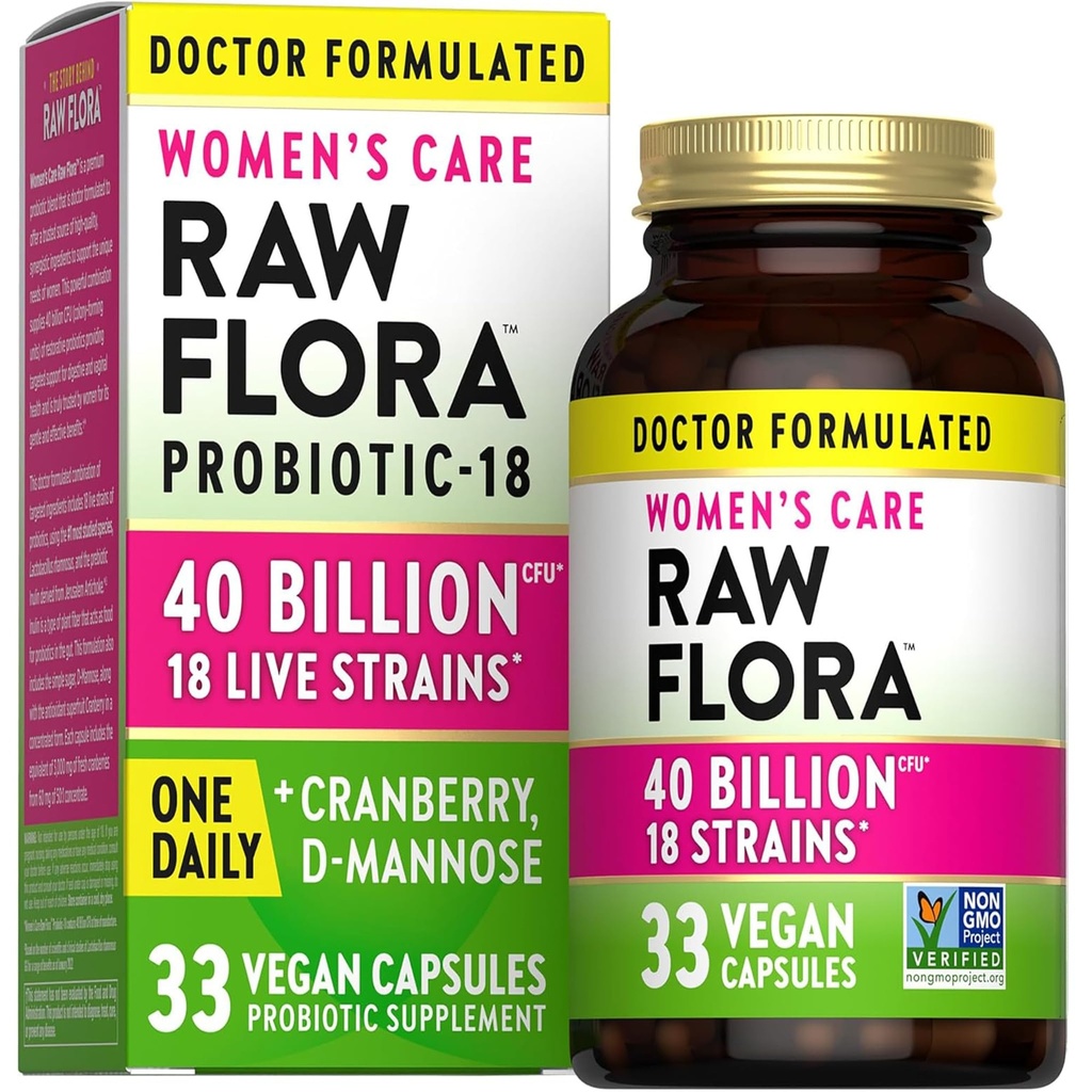Nature 's Truth Raw Flora Progories for Women 144; 40 Milyar CFU 124; 33 Vegan Capsules 124; dengan Cranberry & D-Mannose 124; Vegan & Gluten Free Vitamins
