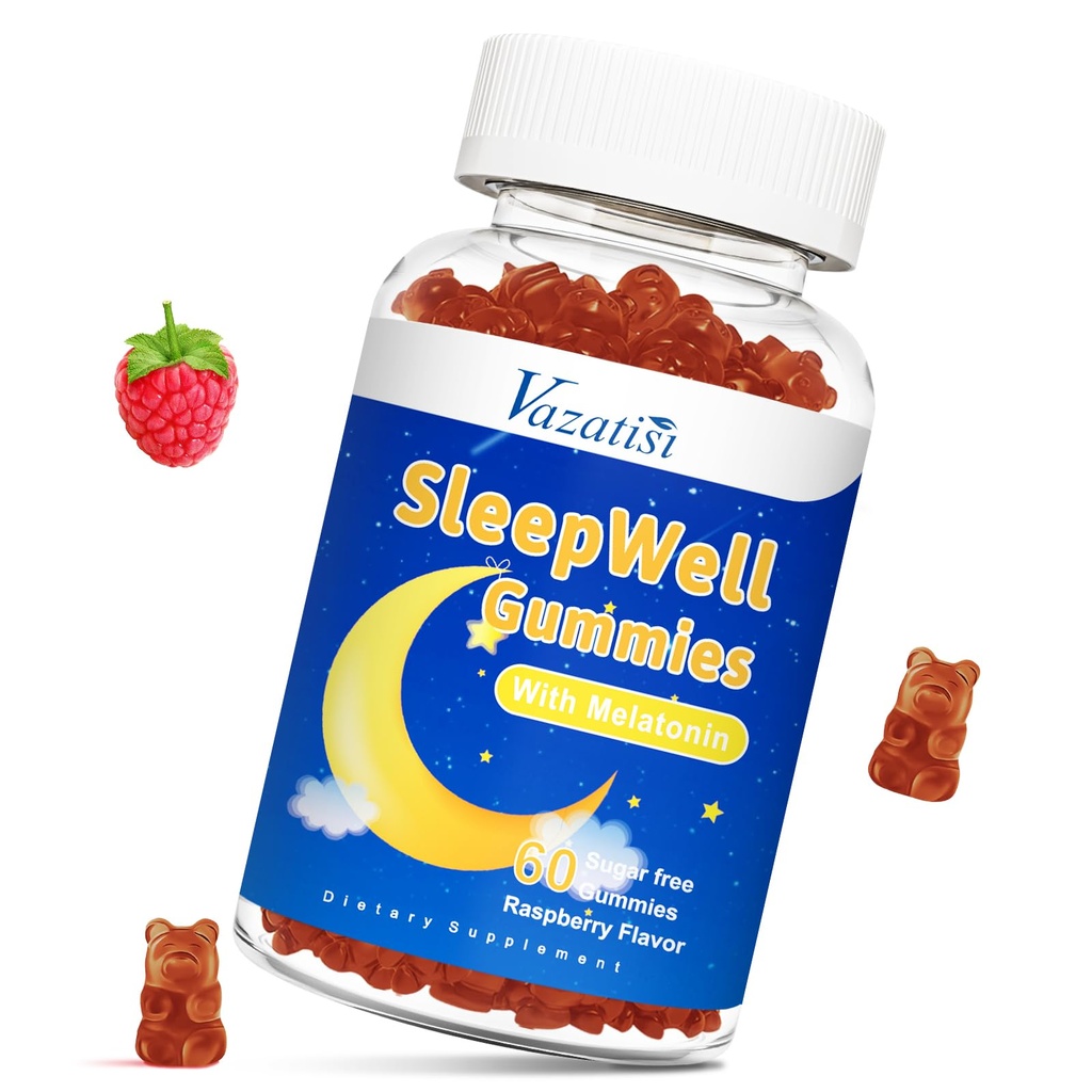 Tidur Gummies untuk Dewasa dan Anak-anak - Sugar Free Melonalin Gummi dengan 7.5mg dari Melonatin Per Gummy, Magnesium, L- Theanine, Vitamin B12, Vegetarian - Raspberry Flavor