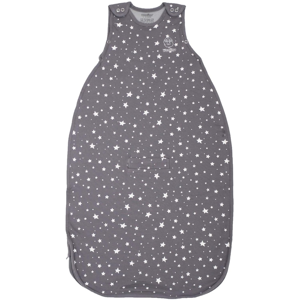 Woolino Merino Wool dan Oranic Cotton Ultimate Sleep Sack - 4 Season - Two-Way Zipper Adjustable Sleeping Bag - Universal Ukuran Sleep Sack untuk Bayi (2-24 Bulan) - Star Gray