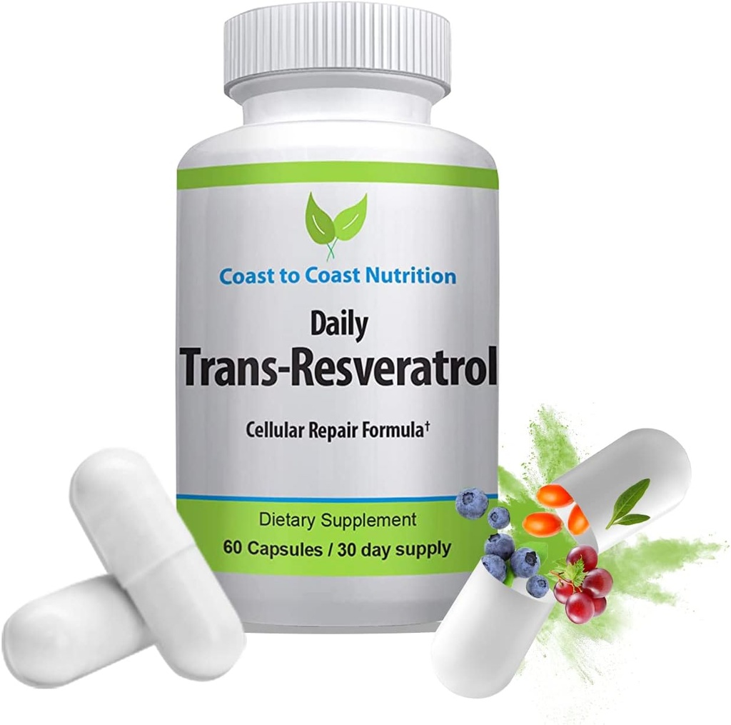 Trans- Resveratrol Suplemen - Kapsul Organik - Suplemen Vegan untuk Perempuan dan Pria, Antioksidan Alam, Tambahan Polyphenol, Anti Aging - 60 Kapsul, 600mg, 30 Hari Suppply