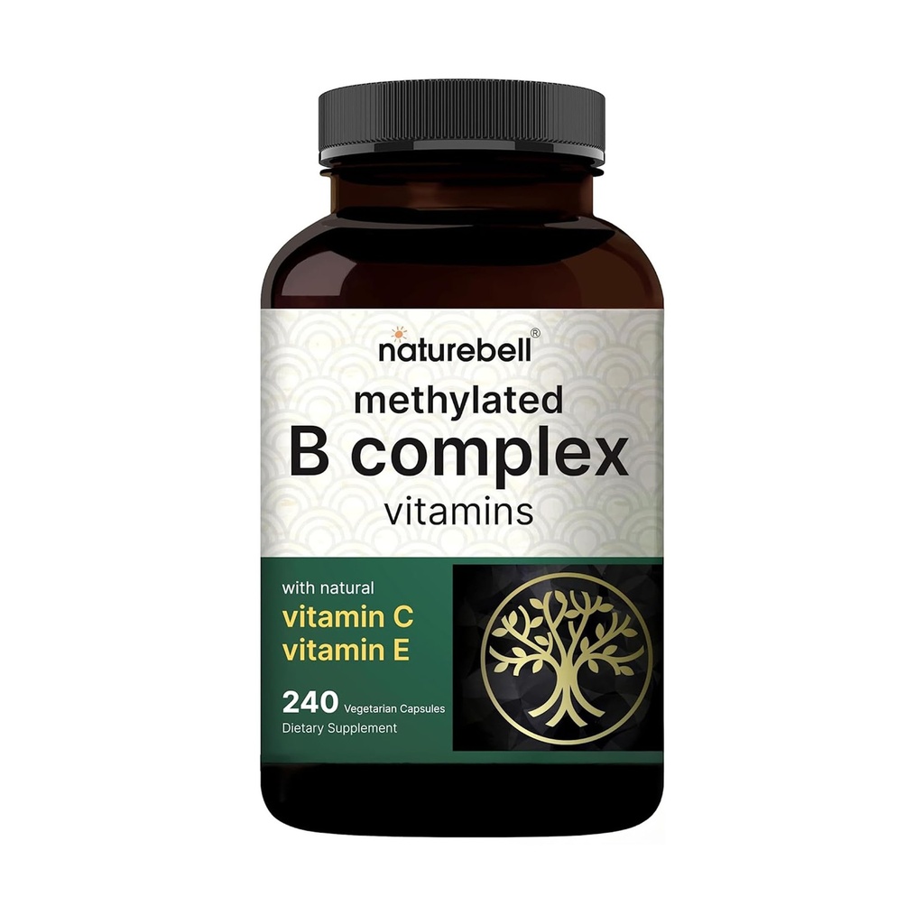 Methylated B Complex Vitamin, 240 Veggie Capsules 12.4; Multivitamin B Complex 12.4; B12, Flolate, Biotin & More - with Natural Vitamin C, E, Choline & Inosiol - Immune, Energy, & Prenatal