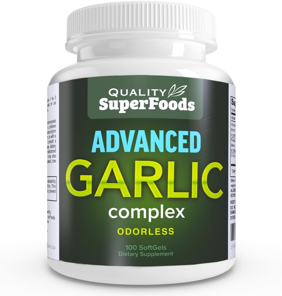 Advanced Garlic Complex - Quality SuperFoods (100ct) Maximum Strength Complex Berisi Berisi Odorless Garlic (Allium sativum), Parsley (petroseminum crispull), dan Chlorofil.