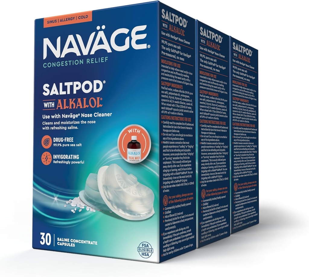 Navage SaltPod w / Alkahol (3 30- Packs) - Eksklusif Didesain untuk Navage Nasal Rinse - Sinus Rinse Alkaol Pods untuk Fast Relief (90 SaltPod Refills)