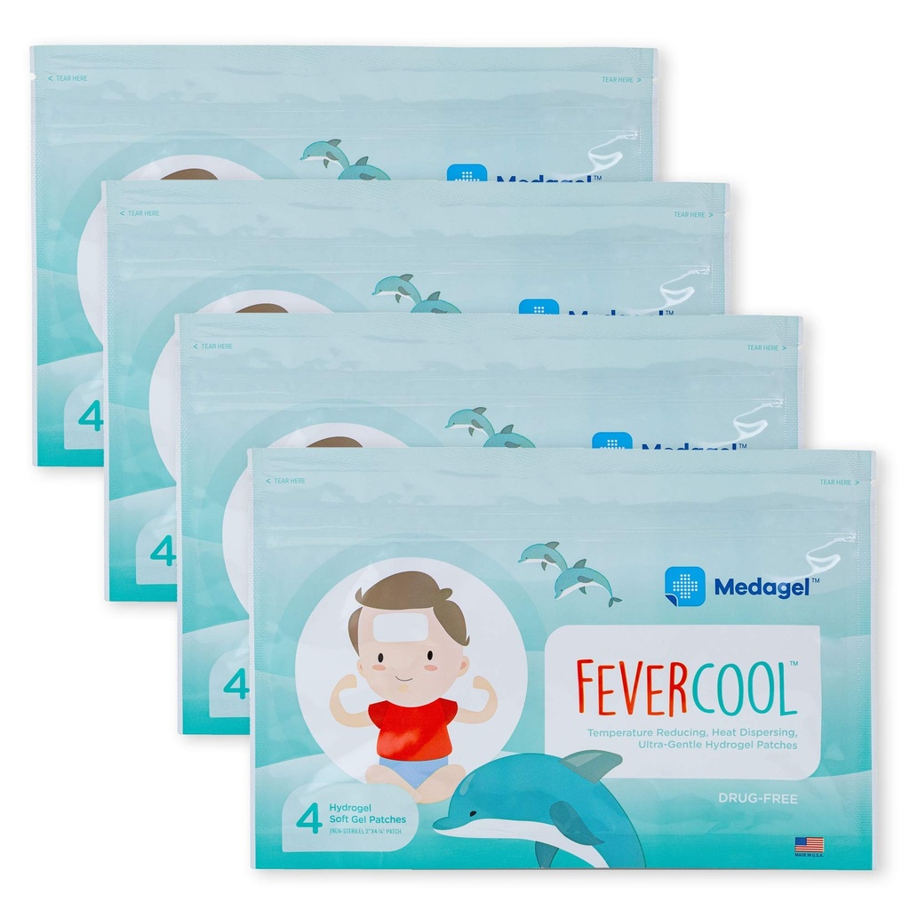 FeverCool Patches - Cooling Patches for Fever, Migraine & Headache Relief 124; Made in The USA 124; Cool Temperatur Atter 124; Mess & Odor Free 124; Dewasa & Anak-anak 2 + 124; 4 Packs (16 X Patches)