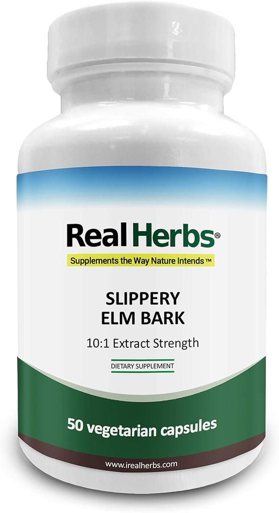 Real Herbs Slippery Elm Bark Extracts-Derived dari 7000mg dari Slippery Elm Bark dengan 10: 1 Ekstraksi Strength- Soothes Soreness of Mumland, Antioxidant Skin Health Supports -50 Vegetarian Capsules
