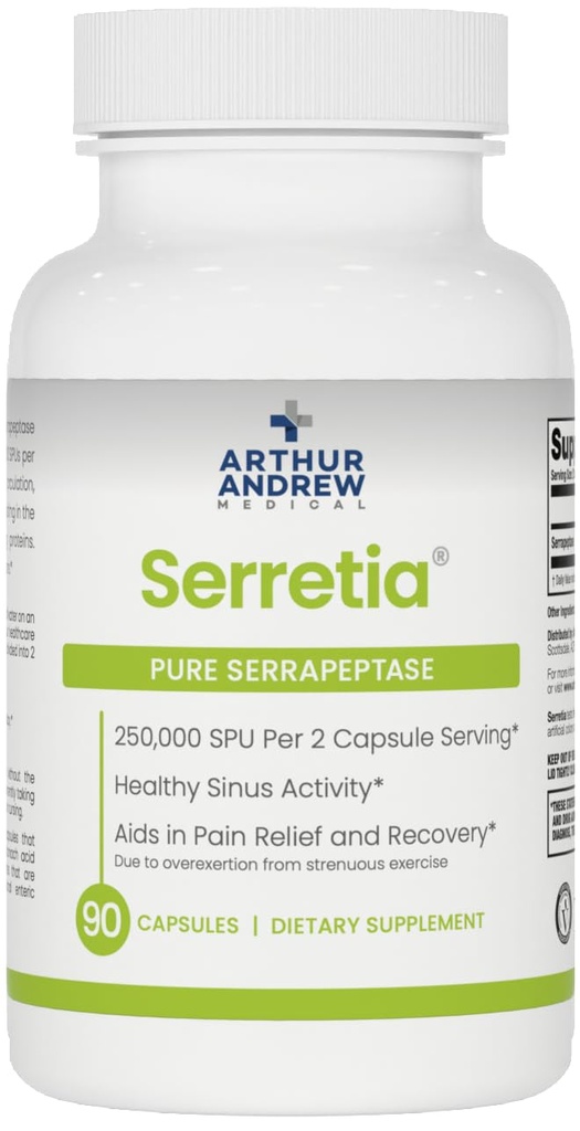 Arthur Andrew Medical, Serretia, Serrapeptase Formula untuk Muscle dan Sinus Dukungan, 90 Kapsul