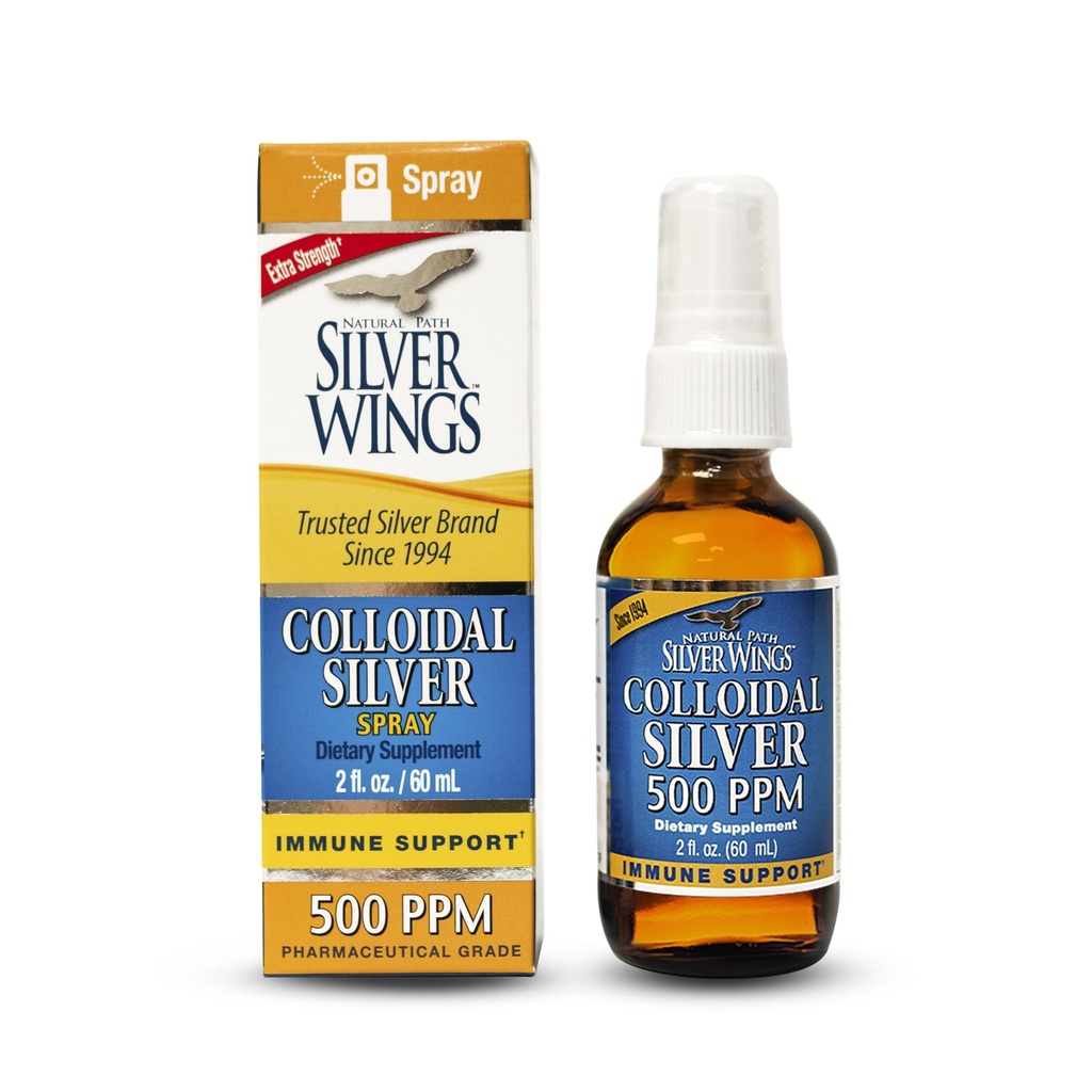 Path Natural Silver Wings Colloidal Silver - Extra Power Liquid Immune Support - 500ppm (2500mcg) - 2oz Sembur