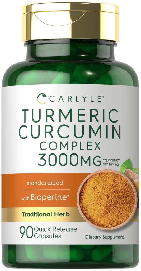 Carlyle Turmeric Curcumin dengan Black Pepper 3000mg 124; 90 Powsules Capsules £124; Kompleks dengan Bioperine 124; Non-GMO, Gluten Free