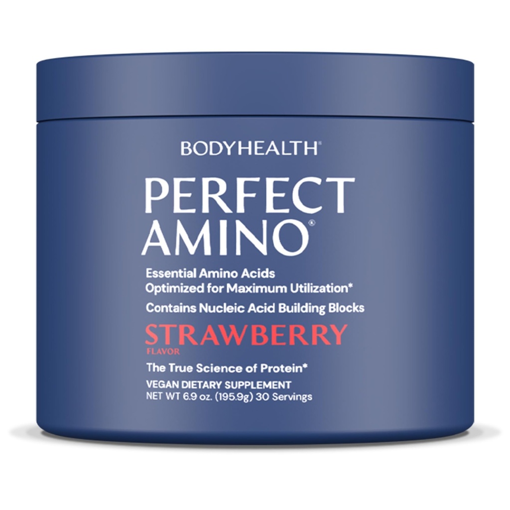 BodyHealth PerfectAmino Powder - BCAA dan bedak EAA untuk Pre dan Post Workout - Amino Acid Energy Dum Pria dan Perempuan untuk Mendukung Lean Muscle dan Pemulihan - Strawberry - 30 Servis