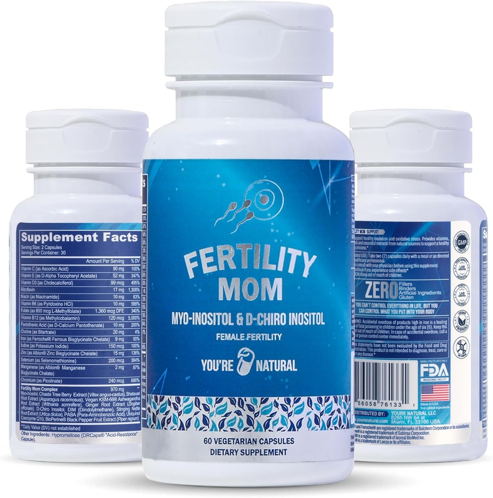 Anda Konsuling Kenyamanan Natural untuk Perempuan - Prenatal Vitamin - Myo- Inositol, D-Chiro Inositol & Folate, Regulates Siklus, Aid Ovulasi, Hormonal & Ovarium Dukungan, Vitex, 30 Hari Suppply