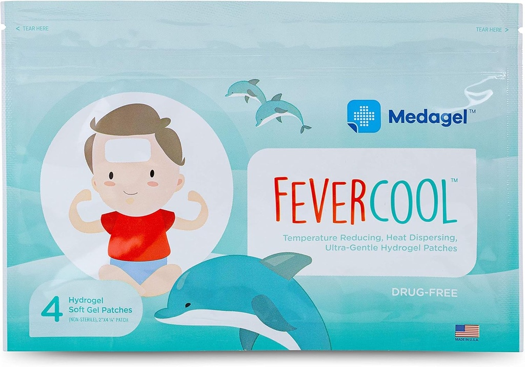 FeverCool Patches - Cooling Patches for Fefit, Migraine & Headache Relief 124; Made in The USA 124; Cool Temperatur Atter 124; Mess & Odor Free 124; Dewasa & Anak-anak 2 + 124; 1 Pack (4 X Patch)