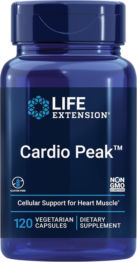 Ekstensi Hidup Cardio Peak - Hawthorn Ekstrak (Leaf, Flower, Stem) Tambahan dengan Ekstrak Arjuna untuk Dukungan Kesehatan Jantung - Dua kali Harian - Gluten Bebas, Non-GMO, Vegetarian - 120 Capsules