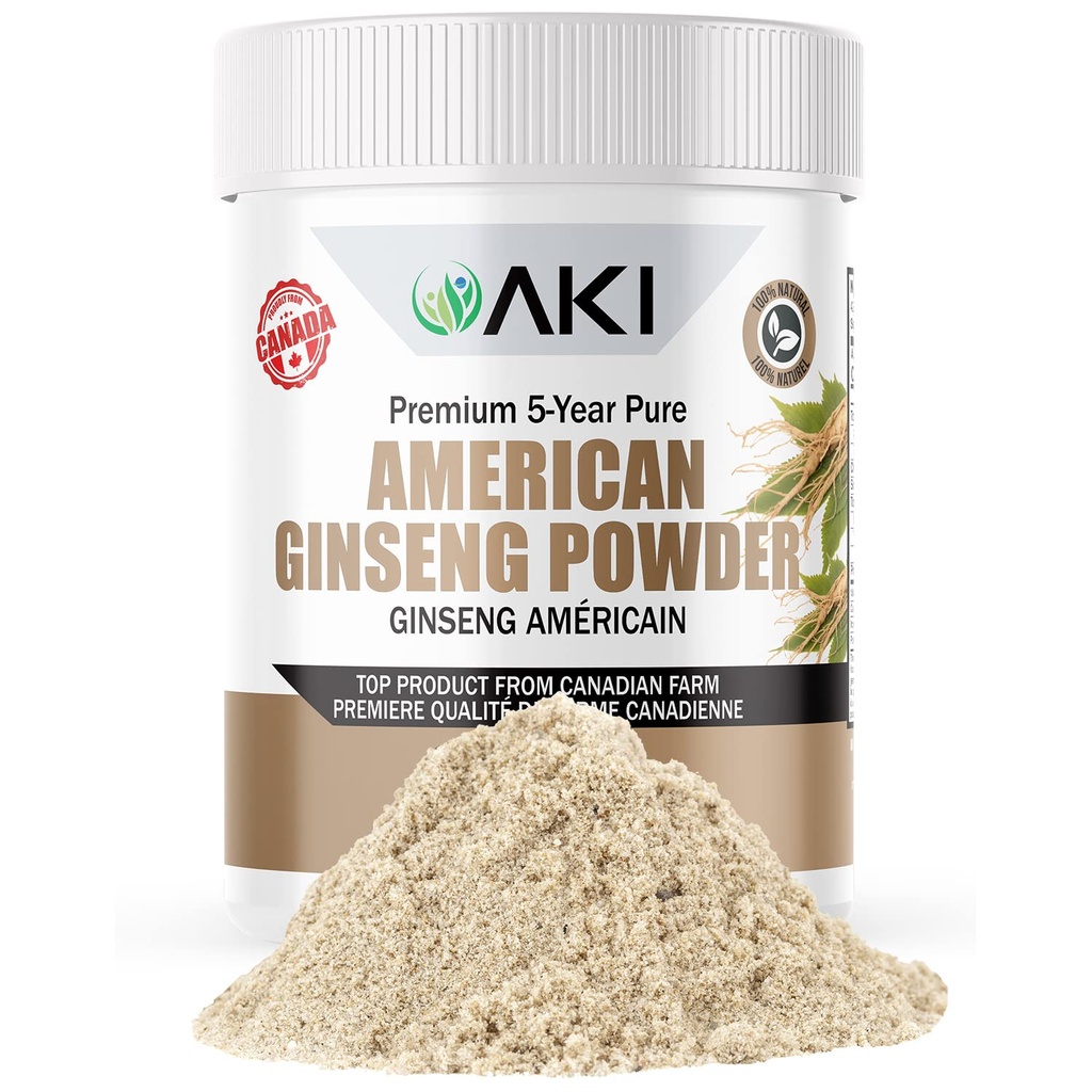 AKI American Ginseng Powder dengan 4% Ginsenosides - Ideal dengan Coffee, Beverages Like Smoothies - Pack 1 (1.5oz / 42.5g)